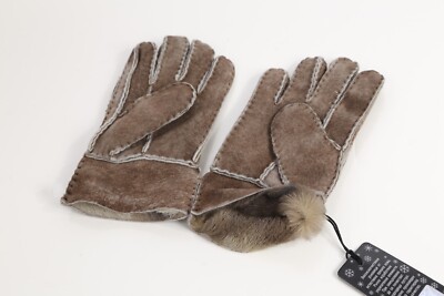 Brown Suede Leather Winter Warm Fur Lined Soft Cozy Comfort Gloves Mitten Size S