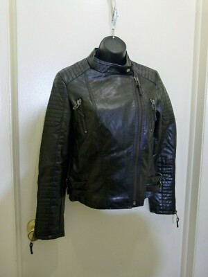 Aftf Basic Women s Motorcycle Faux Leather Jacket Black Size M Medium 