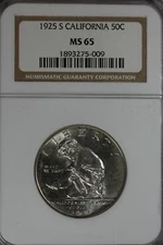 1925-S  .50   NGC  MS 65  CALIFORNIA  Classic Silver Commemorative Coin