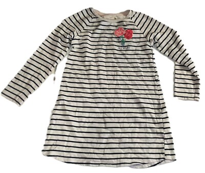 H&M L.O.G.G. Girls Dress Shirt Long Sleeve Striped Flower Logo White 8-10 G001