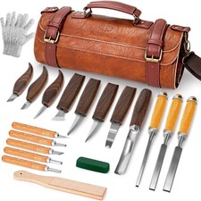 Wood Carving Tools Set 20Pcs with Leather Storage Bag Whittling Kit Including