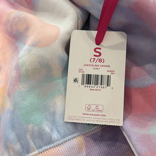 Justice Multi Flower Smiley Fleece Hoodie Pullover Sweatshirt Girls S 7-8 NEW - Picture 8 of 12