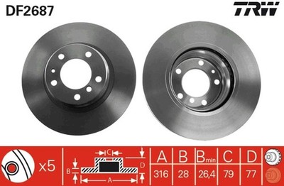 2x TRW Bremsscheibe DF2687 für E38 BMW 7er 725 tds 728 730 735