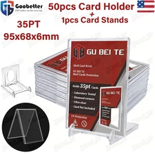 50pcs Card Holder 35pt Hard Plastic Clear Trading Card Sleeve + 2pcs Card Stands
