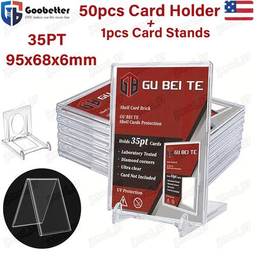 50X Trading Sports Card Holder 35pt Hard Plastic Protectors + 1 Card Stands Set - Picture 1 of 8