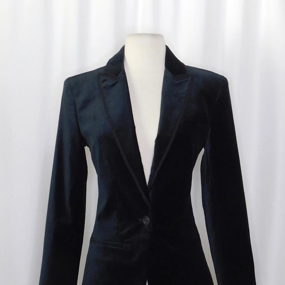 ¡¡NUEVO CON ETIQUETAS!! J. Blazer CREW Alexandra Negro Terciopelo Ribetes Trenzados Preppy Sólido Talla 0 Foto 3 de 4