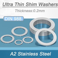 Shim Washers High Quality Steel DIN 988 A2 Stainless Steels 0.2mm Thick