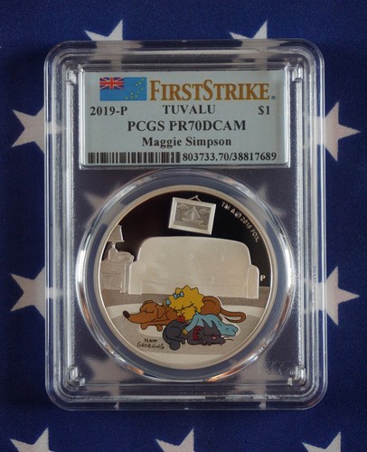 2019-P $1 Tuvalu Maggie Simpson 1 oz Silver Proof Coin PCGS PR70DCAM + COA + Box