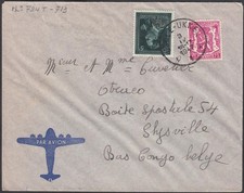 Belgian Congo 1947 -Airmail Cover from Uccle to Thysville......(EB) MV-19126
