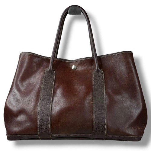 HERMES Garden Party PM Amazonia Leather Tote Handbag Brown Auth
