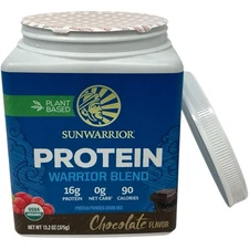 Sunwarrior Protein Powder Chocolate Plant Based Vegan Warrior Blend 13.2 Oz