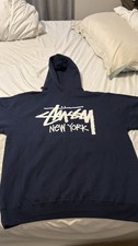 Stussy New York Navy Fleece Pullover Hoodie M...