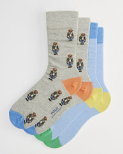 NWT Polo Ralph Lauren American In Paris Bear Slack Socks Men's Gray/Blue