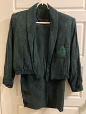 Vintage Siena, NY, Suede Hunter Green Skirt Suit Jacket, Size M, lamb's suede