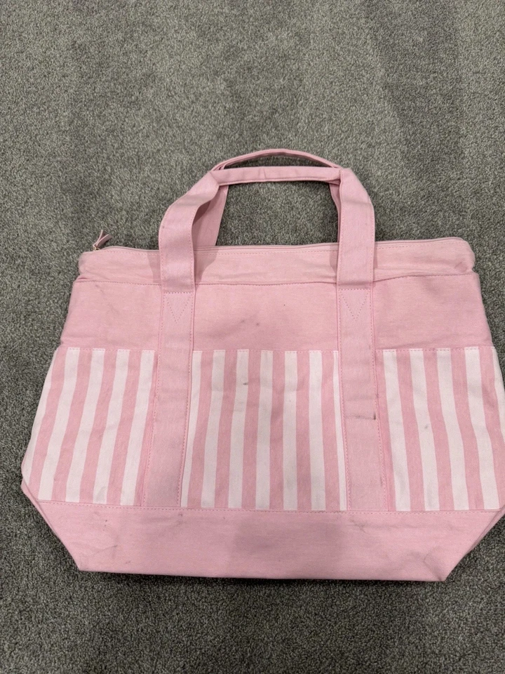 Bolso de Mano Victoria’s Secret Grande de Bolsillo a Rayas Rosa y Blanco Foto 3 de 4