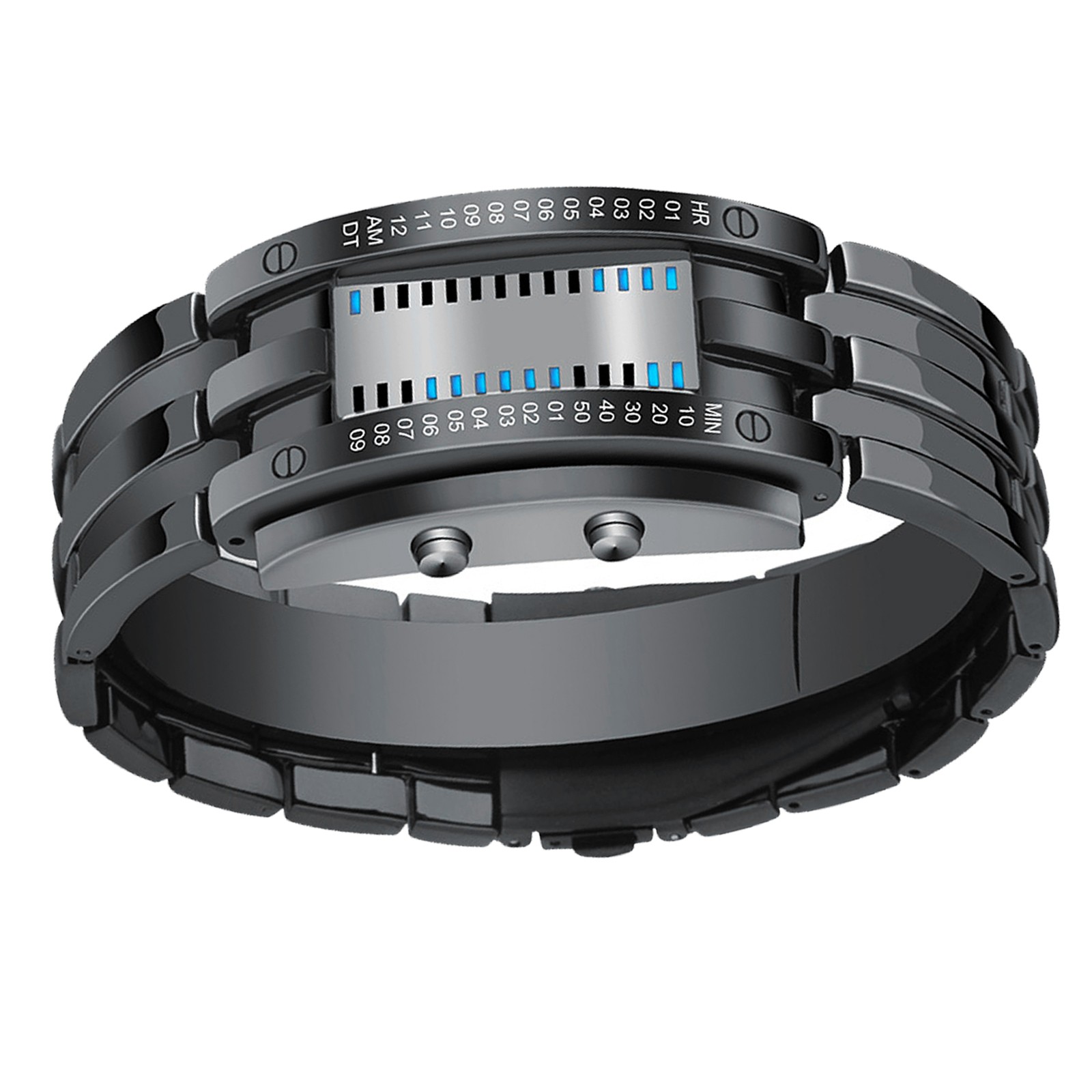 Mens Binary Watch Casual Sports Blue Backlight Fashion Quartz Movement LED Digit