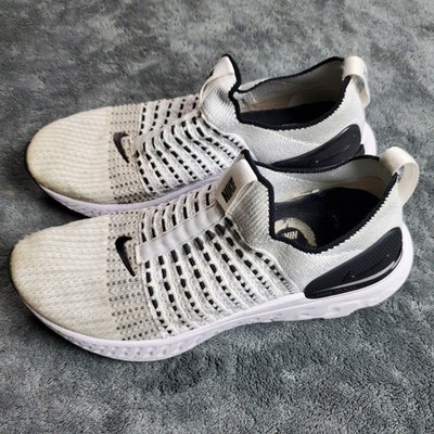 Nike React Phantom Run Flyknit 2 Shoes Mens 9 White Black Sneakers CJ0277-100