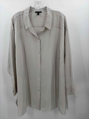 Pre-Owned Eileen Fisher White Size 2X Stripe Button Down