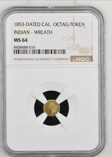 1853 Thin Head Indian California Fractional Gold Wreath #1 Type NGC MS-64