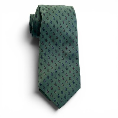 Richel Men's Vintage Luxury Spanish Tie  100% Silk  Green Amoeba Print