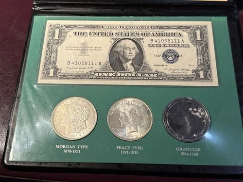 The Silver Story Set – Morgan & Peace Dollar + Silver Certificate AHS 1996 Album