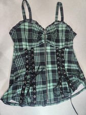 NEW Plus Curve Lace Up Full Zipper Plaid Tank Top Size 2XL Goth Punk Dress NWOT