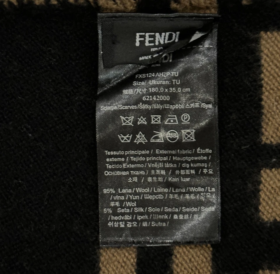 GENUINE FENDI PRE-OWNED UNISEX 100% WOOL SCARF BLACK AND BROWN MADE IN ITALY - Image 3 of 4
