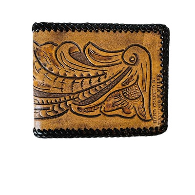 Hand Crafted Leather Wallet Tooled Floral Design Bifold