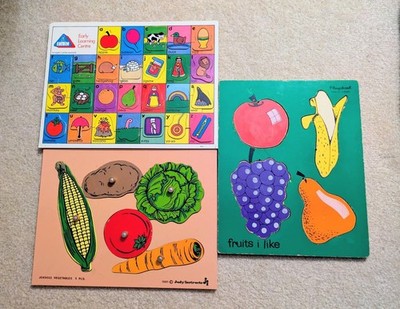 Lot Of 3 Vintage Toddler Puzzles Playskool Judy Instructo Wooden Preschool