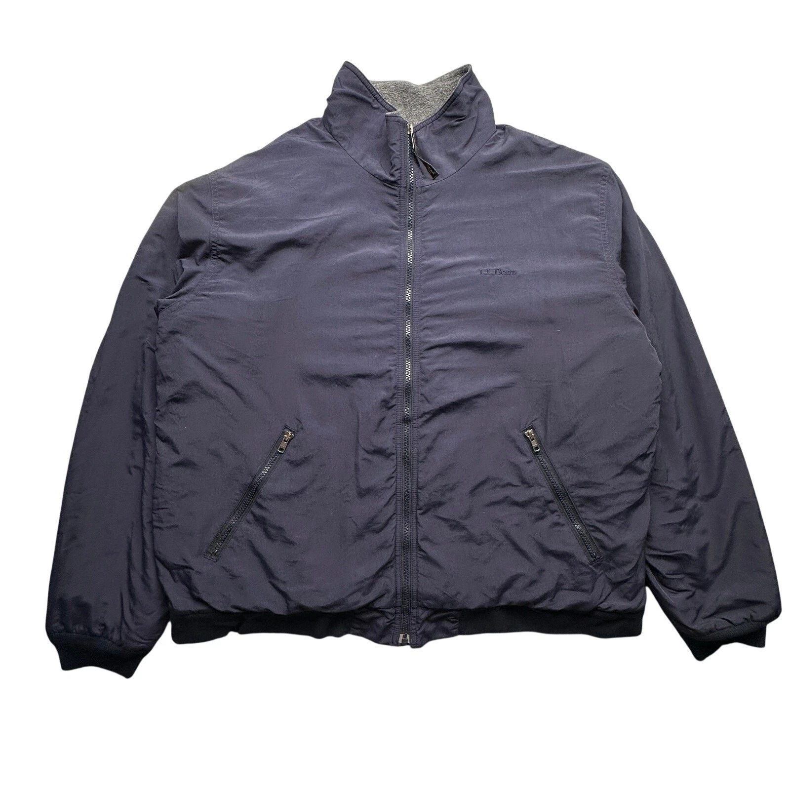 LL Bean Fleece Lined Insulated Warm Up Jacket Mens XL 0 UF49 Navy Full Zip