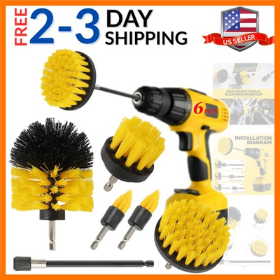 #ad 6Pcs Drill Brush Cleaning Kit with Extendable Rod Yellow Power Scrubber Atta... $19.79