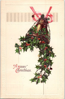 #ad Vintage Victorian Postcard 1919 Merry Christmas Spray of glittered holly $7.00
