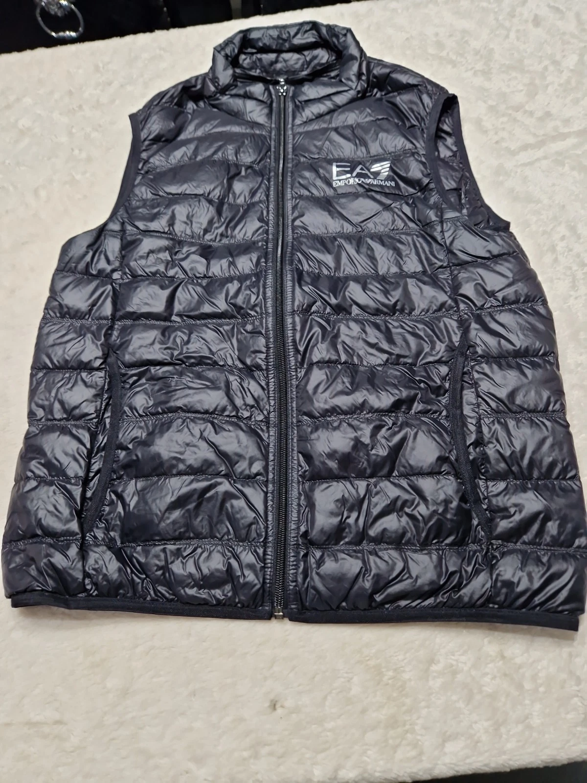 EA7 Emporio Armani Puffer Gilet Vest Black Zip Mens Medium M Logo Pockets Smart