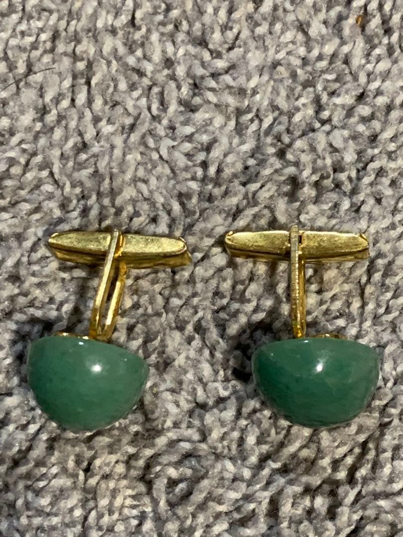 Green Stone Cufflinks Button Round Christmas Luxu… - image 2