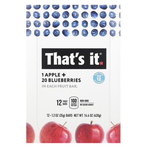 That's It, Fruit Bars, Apples + Blueberries, 12 Bars, 1.2 oz (420 g) Each