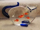 Sandro Frattin Murano Art Glass Figurine Cat with Five Fish in Belly