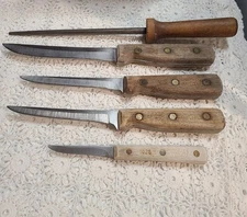 Vintage Chicago Cutlery 4 Pc Knife Set w/ Wood Handles And Knife Sharpener 