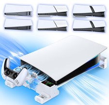 PS5/Slim/Pro Horizontal Stand with Cooling Fan  Charger for M, White