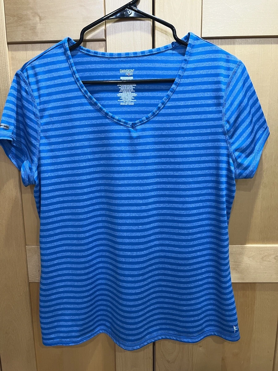 Danskin Now shirt womens XL 16 18 turquoise stripe athletic semi
