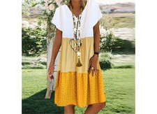 NEW!! Size 6 Vintage V-neck Striped Dots Print Party Dress in Yellow