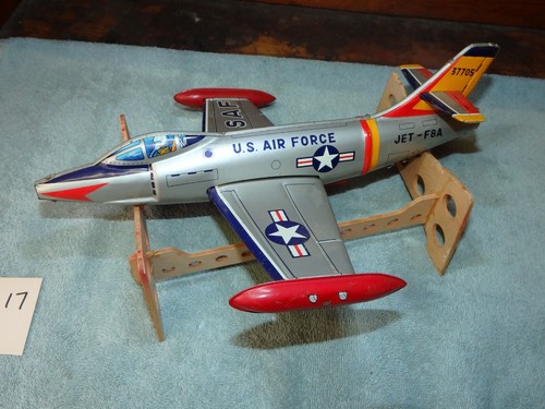RARE 1960's Momoya Japan Tin Litho Friction US Air Force Jet F8A Fighter Toy