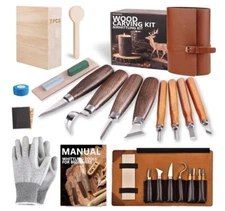 Wood Carving Kit Whittling Kit Deluxe Wood Carving Tools Set with Leather Cas...