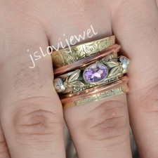 Faceted Amethyst Gemstone 925 Sterling Silver Spinner Jewelry Meditation Ring