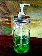 Soap & Lotion Pump Dispenser ~ Atlas Mason Jar  ~ Clear Glass ~ LARGE Countertop