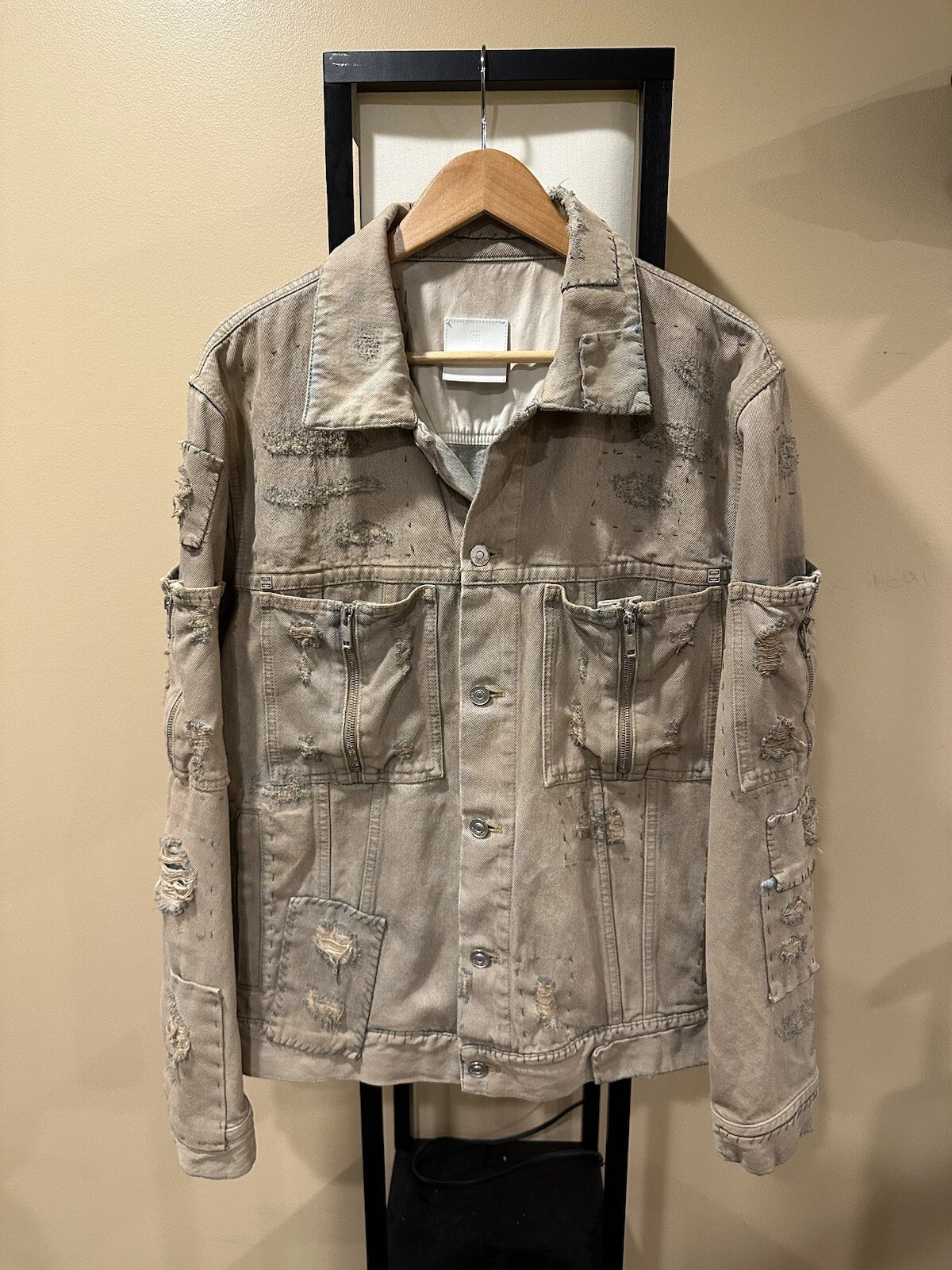 Givenchy x MMW Giacca Denim Boro Beige Multi Zip Tasca