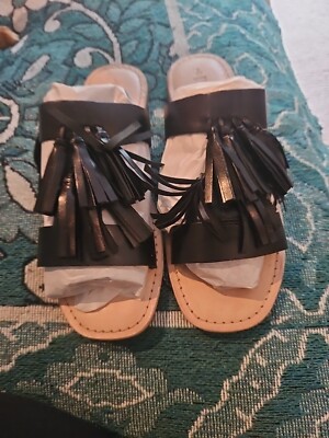 HUMAN PREMIUM Dibs Leather Slide Black Tassel Size 40