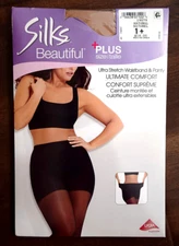 SILKS BEAUTIFUL 1X - 2X Ultra Stretch Waistband & Pantyhose, Black or Natural