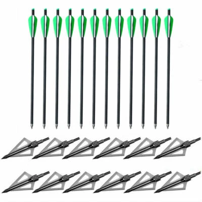 12Pcs 20inch Crossbow Bolts Arrow OD 8.8mm Carbon Shaft W/ 12Pcs Broad Arrowhead