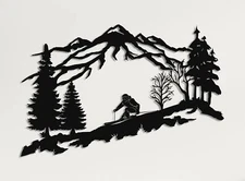 DEKADRON Metal Skier Wall Art, Mountain and Trees Themed Wall Art, Metal Wall...