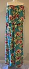 ❤️Time and Tru Women's XL Floral Aqua/Turquoise Woven Lampshade Jumpsuit NWT